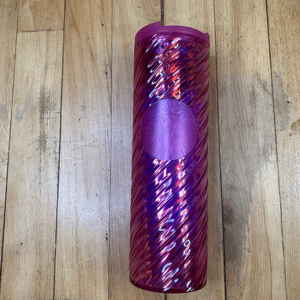 NWT Starbucks 2022 Christmas Pink Iridescent Purple Swirl Tumbler Cold Coffee‎